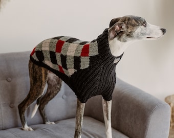 Plaid dog sweater Greyhound clothing Wool Whippet jumper Hand knit Windhund clothes for large dog