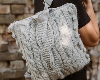 Hand-knit Cable knit Backpack - Stylish and Functional rucksack with Adjustable straps