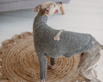 Wool dog sweater Long sleeve Greyhound clothing Turtleneck Hand knit Whippet jumper Big dog clothes