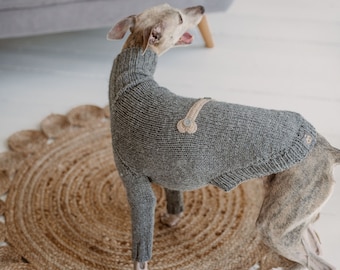 Wool dog sweater Long sleeve Greyhound clothing Turtleneck Hand knit Whippet jumper Big dog clothes