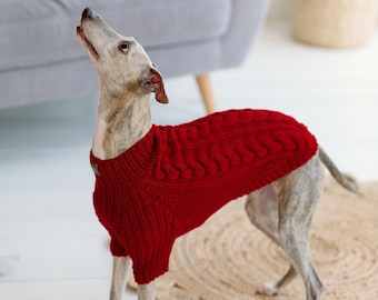 Italian greyhound sweater Windhund clothes Wool Whippet clothing Hand knit Large dog red jumper