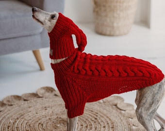 Dog sweater and matching hat set Whippet clothing Greyhound jumper Wool Hand knit big dog clothes