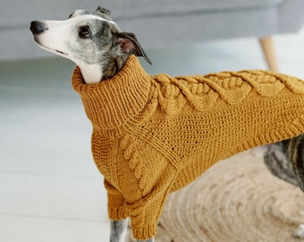 Cozy Cable Knit Wool Sweater for Big Dogs - Stylish Warmth for Whippets and Italian Greyhounds - Turtleneck Big dog attire