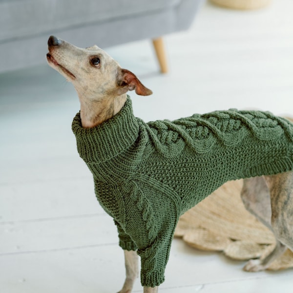 Vêtements de lévrier italien pull pour gros chien vêtements Whippet en laine pull à col roulé en tricot à la main pour gros chien