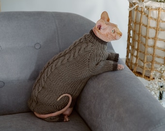 Cat Jumpsuit Hand Knit Cat Jumper Sphynx Cat Sweater Alpaca Wool