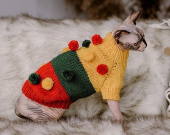 Maglione per gatti senza peli Vestiti per gatti Sphynx Maglione lavorato a mano per gattini Caldo vestito per gattini Maglione con pompon