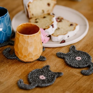 Crochet drink coaster set Cat lover gift Wool knit mug rug Table decor Coffee mug mat