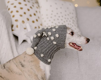 Italian greyhound hat beanie Whippet ear warmer Hand knit snood Large dog Pom pom scarf
