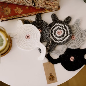 Cat butt coasters Kitty drink coaster set of 6 Crochet Knit mug rugs Cat lover gift Knitted trivet Fun table decor
