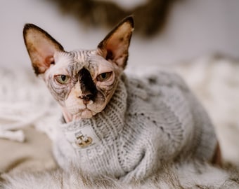 Maglione per gatti Maglione Sphynx lavorato a mano Vestiti per gatti senza pelo in lana Regalo per amanti dei gatti Vestiti lavorati a maglia con cavi per gatti