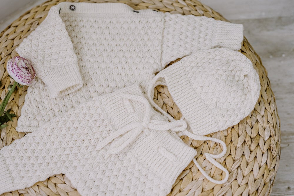 Merino Wool Knitted Baby Clothing and Blanket Set White Baby Sweater ...