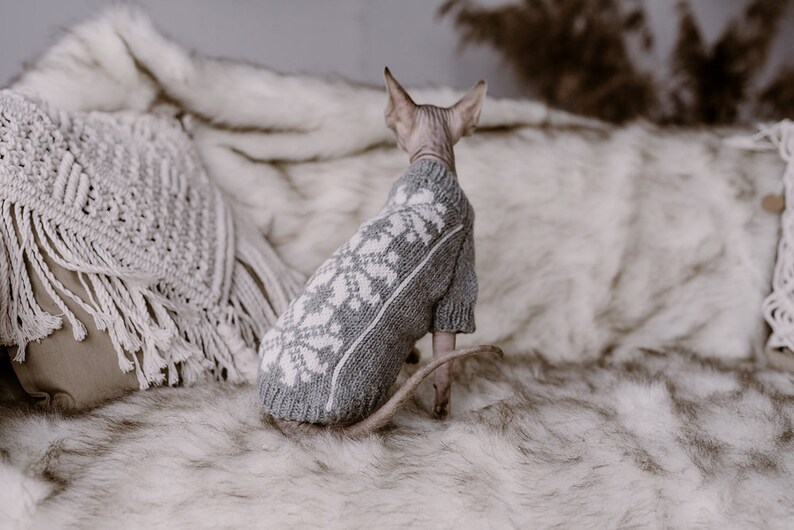 Hand knit wool sweater for Sphynx cat jumper Grey hairless cat Etsy