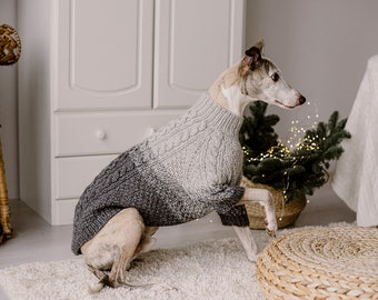 Hand knit whippet sweater Big dog clothes Handmade cable knit wool Italian greyhound clothing Ombre dog wear