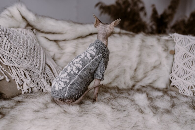 Hand Knit Wool Sweater for Sphynx Cat Jumper Grey Hairless Cat Etsy