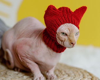 Cat hat Hand knit Sphynx cat accessories Pet beanie Crochet hat for hairless cats