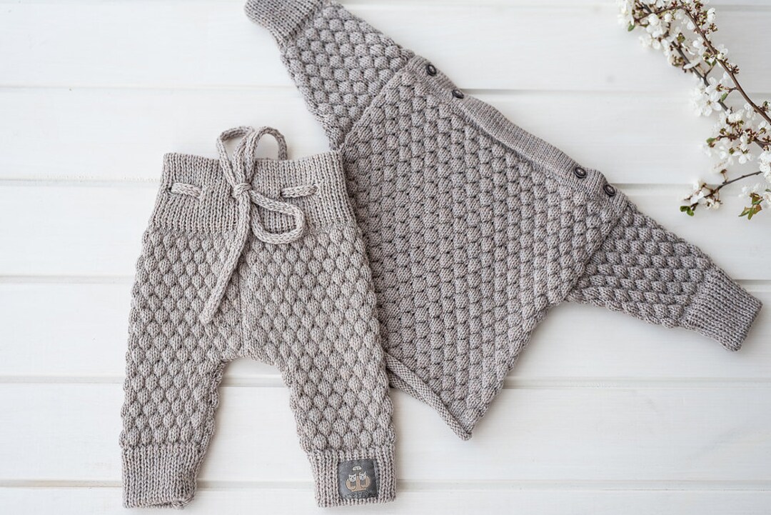 Knit Baby Outfit Newborn Knit Set of Pants and Sweater Merino - Etsy