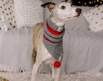 Hand knit dog snood Whippet scarf Wool pom pom Greyhound snood Dog neck warmer