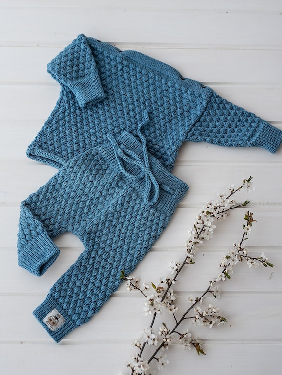 Blue knitted baby best sale outfit