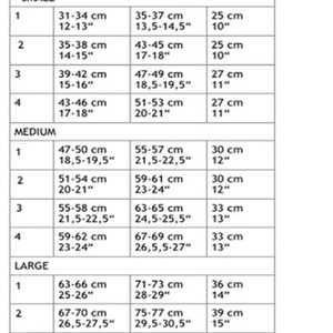 May include: Chart showing the length, chest, and neck measurements for Whippet and Greyhound dogs in small, medium, and large sizes. Measurements are given in inches and centimeters.