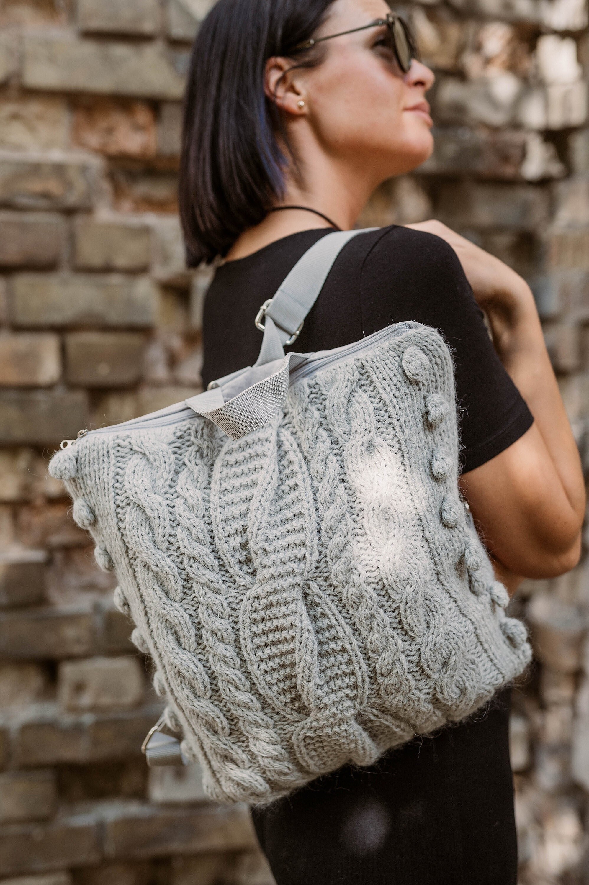 Hand-knit Cable Knit Backpack - Stylish and Functional  display picture 1