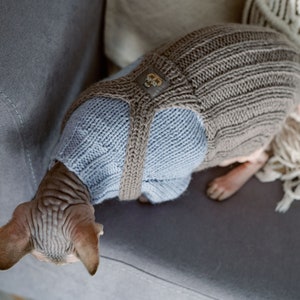Sphynx cat jumpsuit Alpaca wool sweater for cat Devon rex overall Pet clothes Cat costume with suspenders