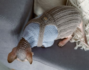 Sphynx cat jumpsuit Alpaca wool sweater for cat Devon rex overall Pet clothes Cat costume with suspenders