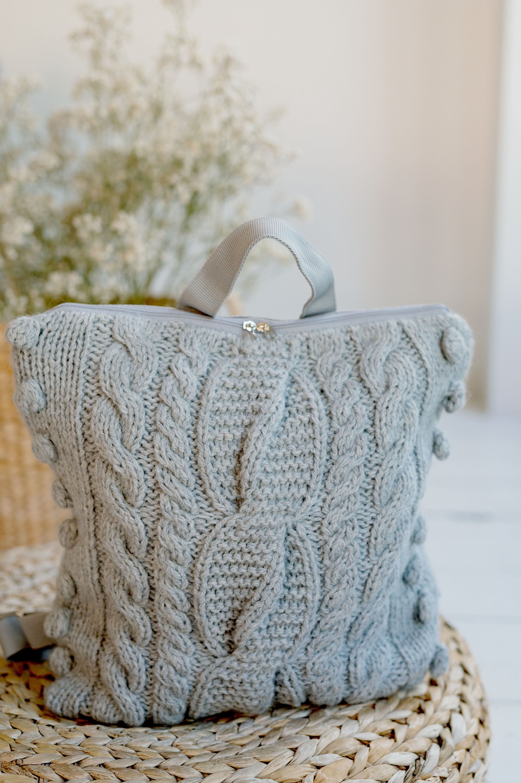 Hand-knit Cable Knit Backpack - Stylish and Functional 