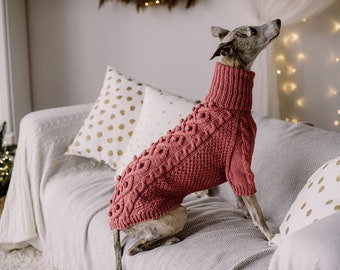 Italian greyhound sweater Turtle neck Whippet clothing Raspberry Hand knit big dog wear Iggy dog jumper