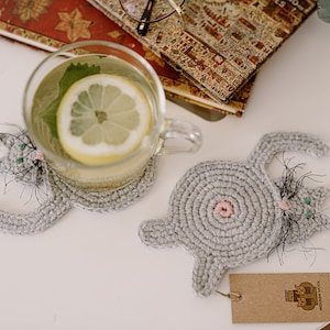 Whimsical Cat Butt Crochet Coaster Set - Set of 4 - Handmade Cat Lover Drink Rug Mug Mats - Unique Home Decor and Gifts