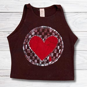 Crisscross Heart Batik Crop Top - Hand Painted - Yoga Shirt - Sports Bra - Size Medium