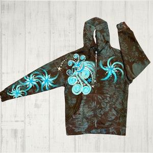 Starburst Celebration Batik Sweatshirt- Hand Painted Batik - Zip Up Hoodie - Unisex Size Medium