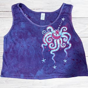 Night Moves Batik Crop Top - Hand Painted - Yoga Shirt - Size Large