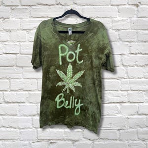 Pot Belly (Weed) Batik T-Shirt - Unisex Hand Painted Batik Shirt - Unisex Size Medium