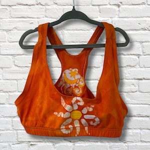 Scorching Batik Sports Bra - Crop Top - Hand Painted - Yoga Shirt - Bathing Suit Top - Women’s Sizes Small to Xtra Large