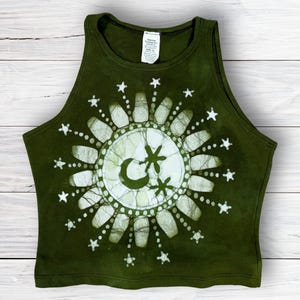 Moonflare Batik Shirt - Hand Painted Batik - Yoga Shirt - Sports Bra - Dance Top - Women’s Sizes Small to Xtra Large