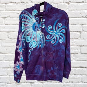 Starstruck Batik Sweatshirt- Hand Painted Batik - Zip Up Hoodie - Unisex Size Medium