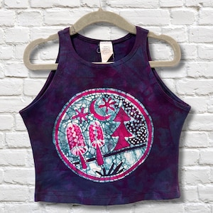 Moonlight Groove Batik Shirt - Hand Painted Batik - Yoga Shirt - Sports Bra - Women’s Size Small