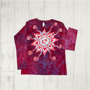 Lotus Fire Flower - Hand Painted Batik - Long Sleeve T-Shirt