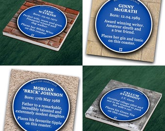 DELUXE CERAMIC Individual Personalised 'Blue Plaque' Coaster