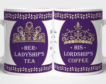 Matching Pair of Personalised Lord or Lady of the Manor Mugs (with colour variations)