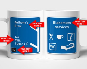 Fully Personalised Motorway Sign  Mug