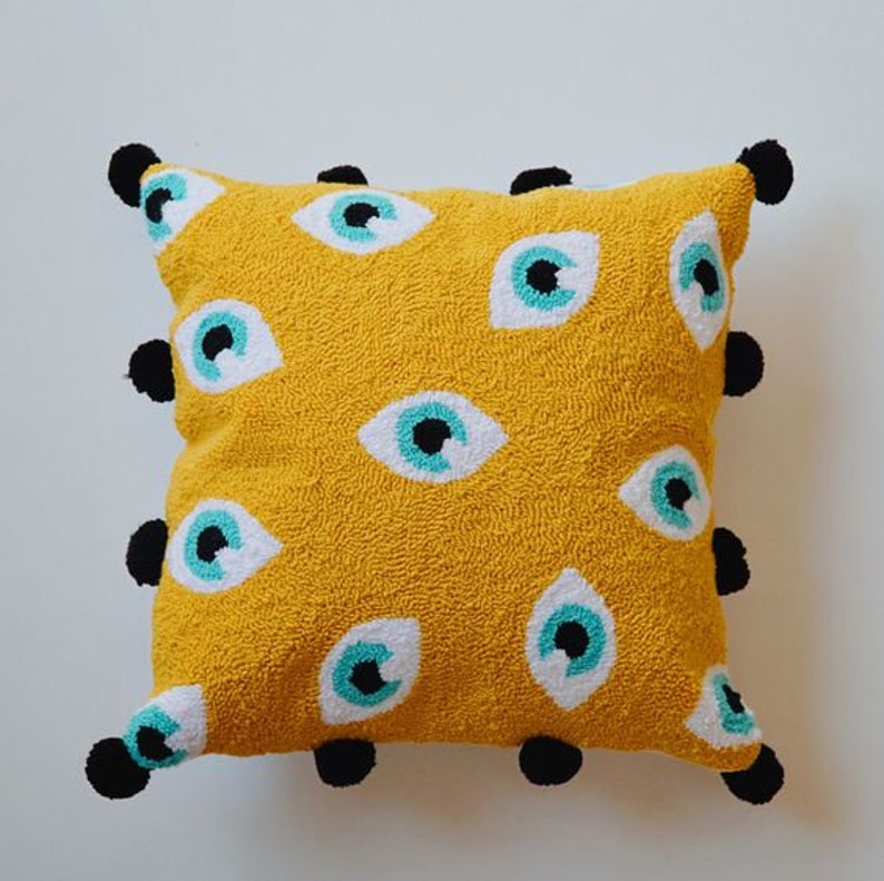 textured cushion,pillow gift Evil/'s eye punch needle pillow,decorative throw pillow,boho pillow arrival in 1-3 days with DHL