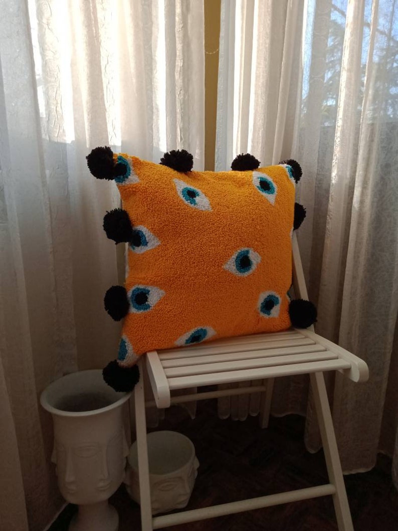 textured cushion,pillow gift Evil/'s eye punch needle pillow,decorative throw pillow,boho pillow arrival in 1-3 days with DHL