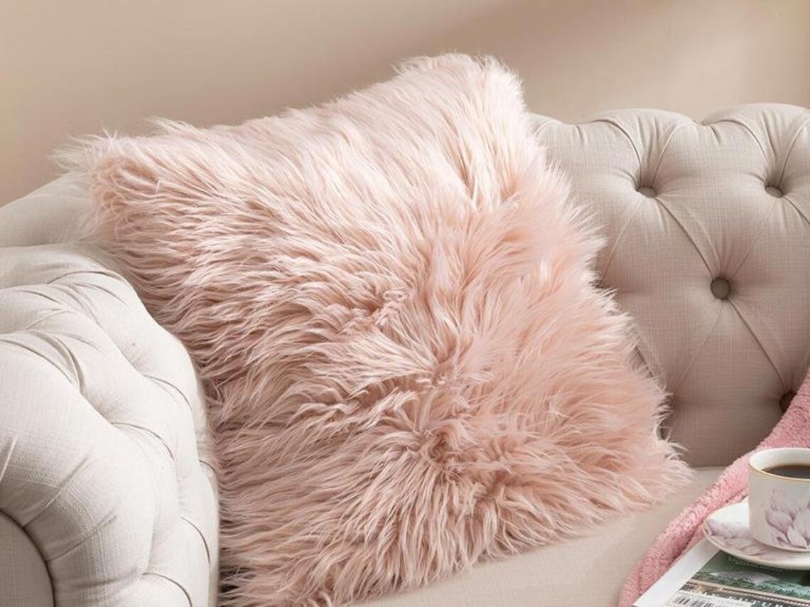Faux fur pink pillow cover throw pillow cozy and fluffy Etsy