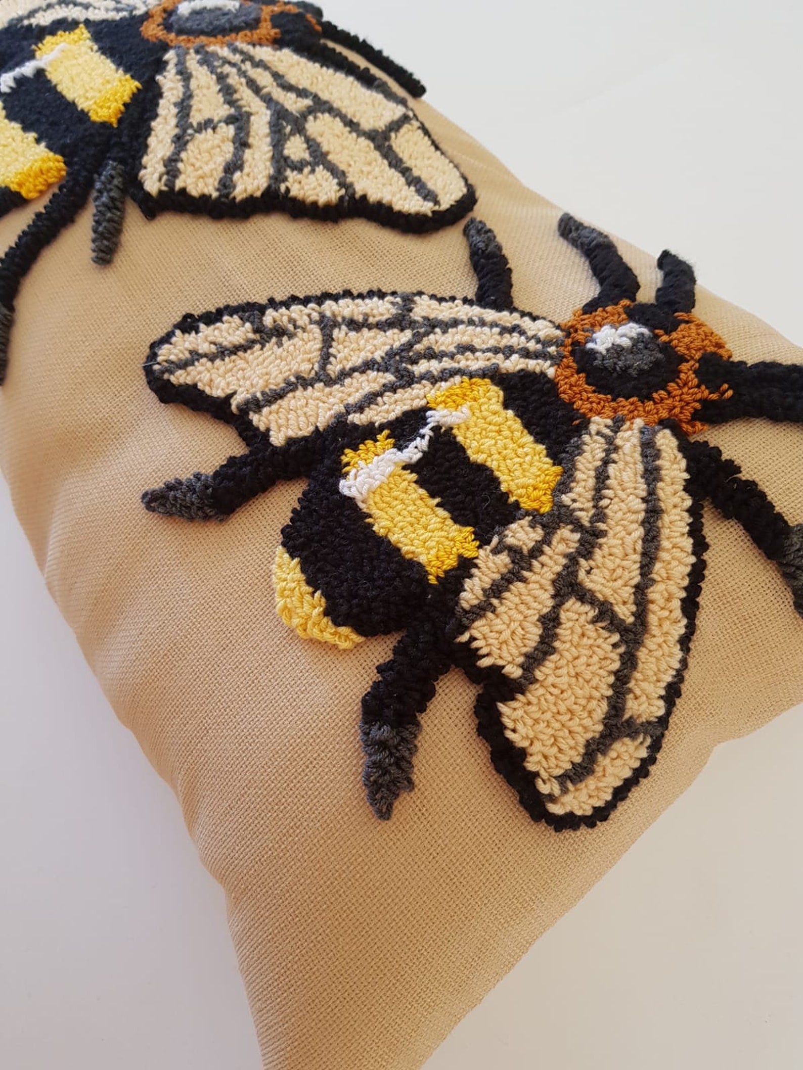Trio Bee Punch Needle Pillow Hand embroidered pillow woven Etsy