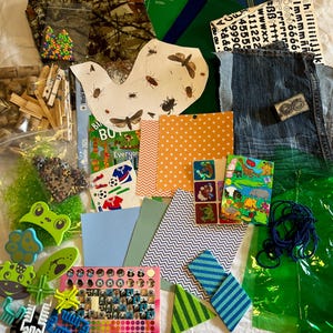 Kinder Jungen Blau Grün Tiere Mixed Media Second Hand Art Kit Junk Journal Collage Lieferungen