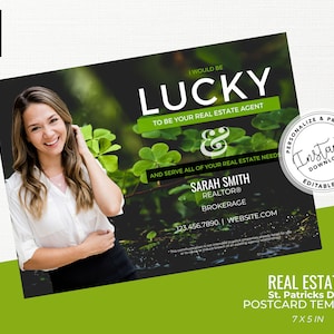 Real Estate St. Patricks Day Postcard, Real Estate marketing, Agent Card, Farming Postcard, Real Estate March Postcard, Canva Template