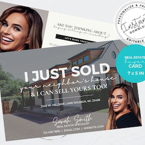 Real Estate Postcards, Sold your neighbors House Card, Agent Farming Card, Real Estate postcards, Real estate marketing, Editable, Canva