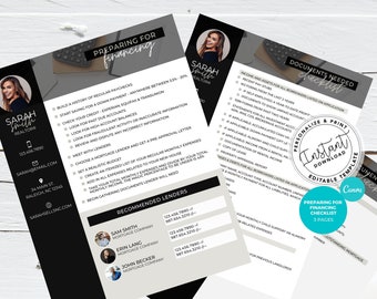 Real Estate Home Financing Checklist, Loan Application Checklist, Real Estate Marketing, Canva Template, Mortgage Lender Recommendation