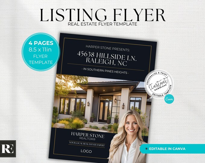 Wharf Just Listed Luxury Real Estate Flyer Canva Template Black Gold ...